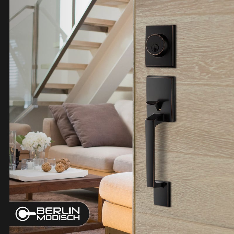 Berlin Modisch Single Cylinder HandleSet with Lever Door Handle (for Entrance and Front Door) Reversible for Right and Left Handed and a Single Cylinder deadbolt Handle Set Oil Rubbed Bronze Finish - Image 2